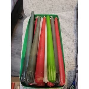 Lot of 17 Vintage 10" Taper Candles Candle Green REd White UNUSED